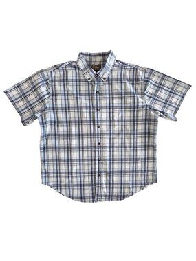 Schmidt Blue White Plaid Short Sleeve Cotton Button-Down Shirt Men's Size XL